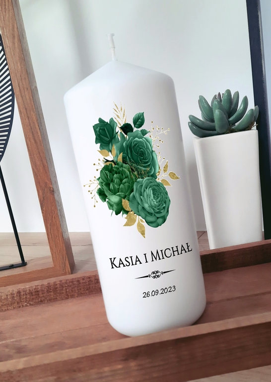 Świeca na stół WESELE - kolekcja BOTTLE GREEN