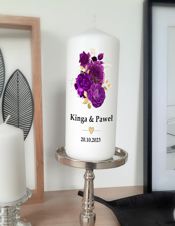 Świeca na stół WESELE - kolekcja PURPLE GOLD